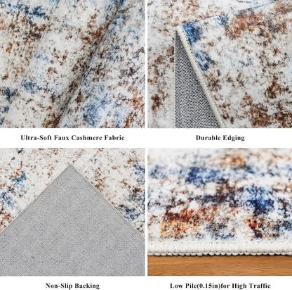 2x3 Washable Non-Slip Area Rug - Soft Low Pile Throw Rug for Kitchen Entryway Bedroom - Modern Indoor Door Mat with Rubber Backing (Beige Grey) - Colors B