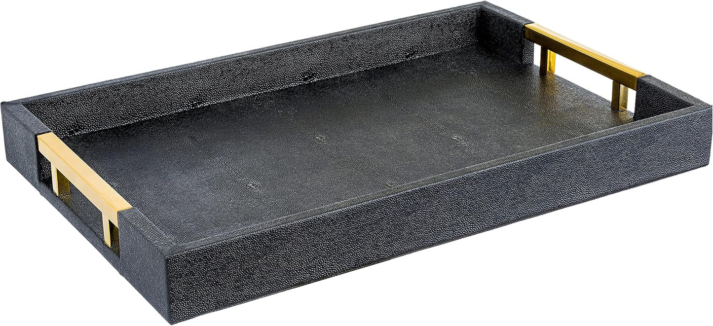 Home Redefined Beautiful Modern Elegant 17.5"x12" Rectangle Classic Black Faux Leather Decorative Tray Ottoman Coffee Table Perfume Living Room Kitchen Serving Tray with Handles for All Occasion's