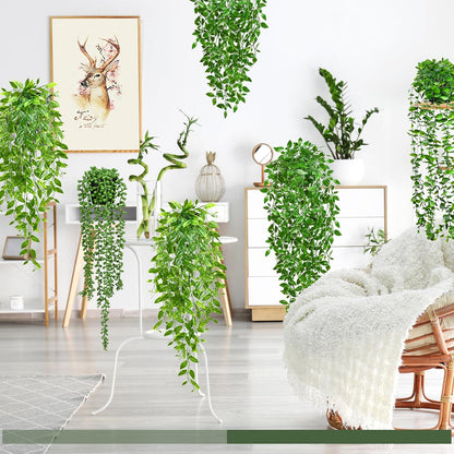 Palonu Artificial Hanging Plants for Shelf, 4 Pack Fake Potted Greenery Plant Faux Mandala Vine, String of Pearls, Ivy Vine,Persian Grass Fern in Pot for Desk Home Bathroom Farmhouse Room Table Decor