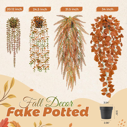 Der Rose 4Pcs Fake Plants Hanging Artificial Ivy Vine Faux Eucalyptus Hanging Plants, Boston Fern, String of Pearls for Living Room Aesthetic Bedroom Boho Kitche Wall Shelf Indoor Outdoor Decor