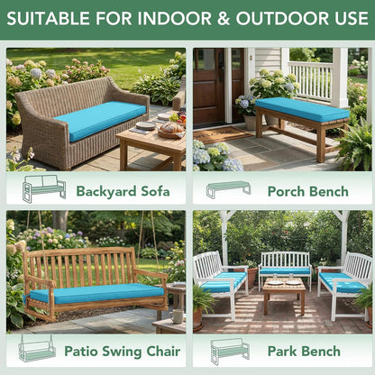 Summsun Outdoor Bench Cushion: Waterproof and Fade Resistant Patio Furniture Cushions - Non-Slip Bench Pad Cushion with Removable Cover for Garden Swing Porch Sofa Settee, 48 x 18 x 3 Inch, Black