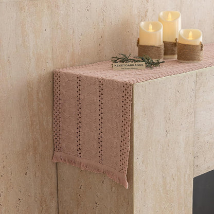 Keketoarrange Boho Sage Green Table Runner for Summer Home Decorations 12x72 Inches Farmhouse Small Macrame Woven Burlap Rustic Coffee Dresser Dining Kitchen Centerpiece Bohemian Decor