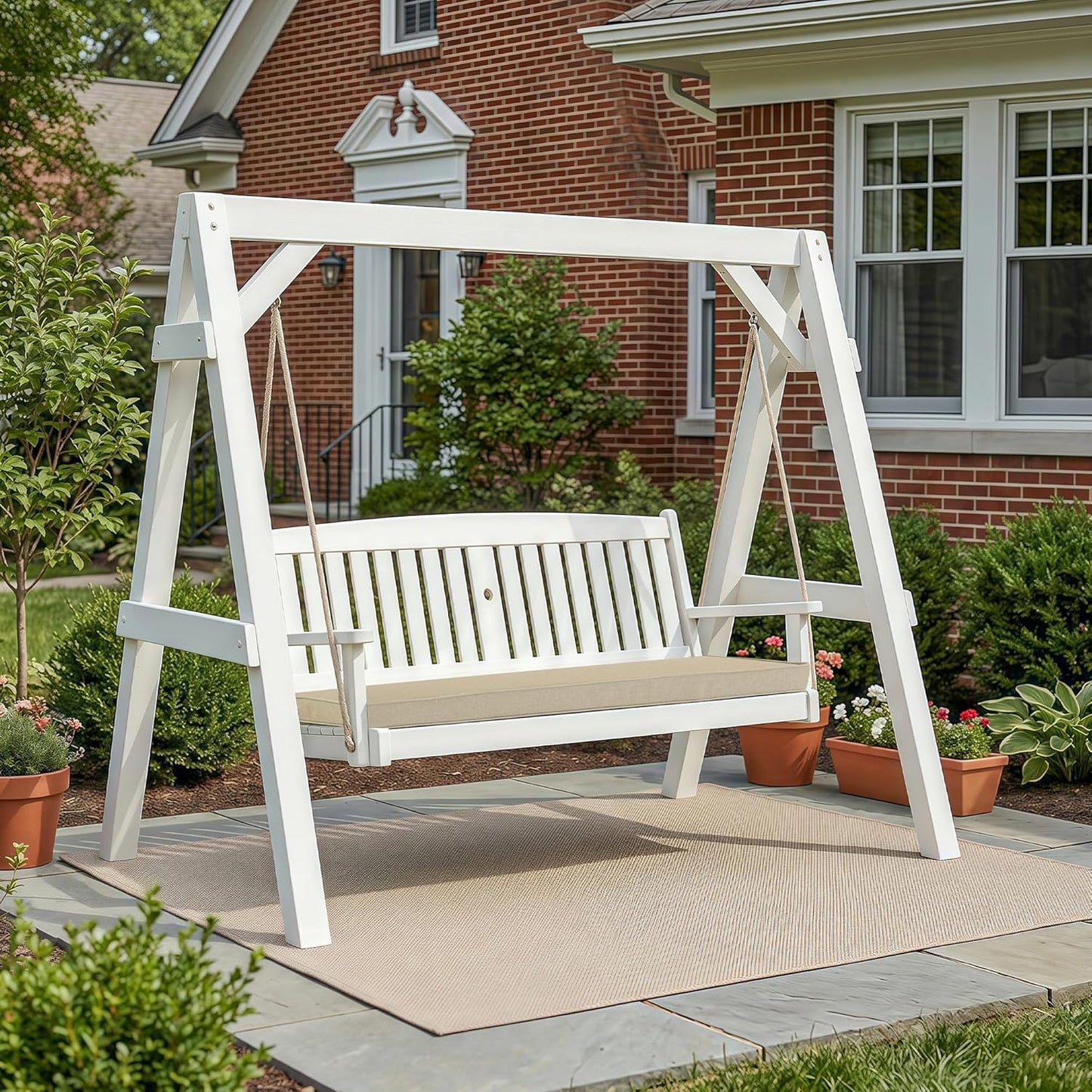 Outdoor Bench Cushion, Water-Resistant & Fade-Resistant, Porch Swing Cushions with Ties, Patio Furniture Seat Pads for Garden Loveseat Settee, Removable Cover Non-Slip Bottom, 48 x 16 Inch, Natural