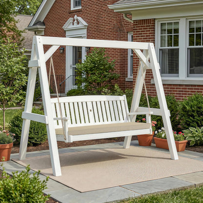 Outdoor Bench Cushion, Water-Resistant & Fade-Resistant, Porch Swing Cushions with Ties, Patio Furniture Seat Pads for Garden Loveseat Settee, Removable Cover Non-Slip Bottom, 48 x 16 Inch, Natural