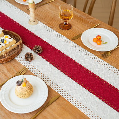 FEXIA Boho Table Runner for Thanksgiving Fall Christmas Home Decor with Tassels 72 Inches Long Pottery barn Furniture Farmhouse Rustic Macrame Burlap Table Decoration for Living Room (12x72 Inches)