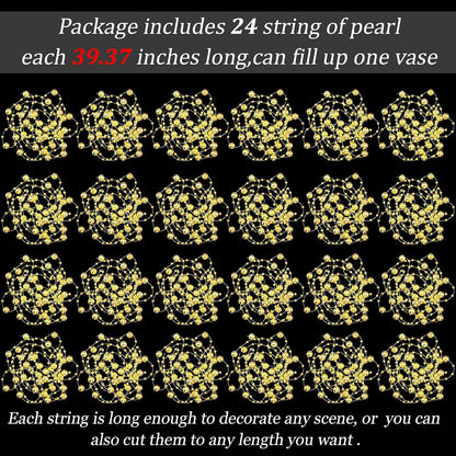 Tondiamo 24 Pcs Artificial Pearl String for Floating Candle Faux Pearls Beads String Garland Centerpiece Decoration for Vases Filler Wedding Spring Holiday Party Decor(Gold)