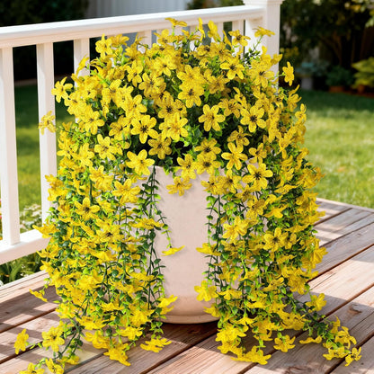 INQCMY Artificial Fake Hanging Flowers Plants for Outdoor Summer Decoration,2 PCS Faux Silk Daisy with Eucalyptus Leaves,UV Resistant Look Real for Outside Home Planter Porch Patio Balcony Yard Decor