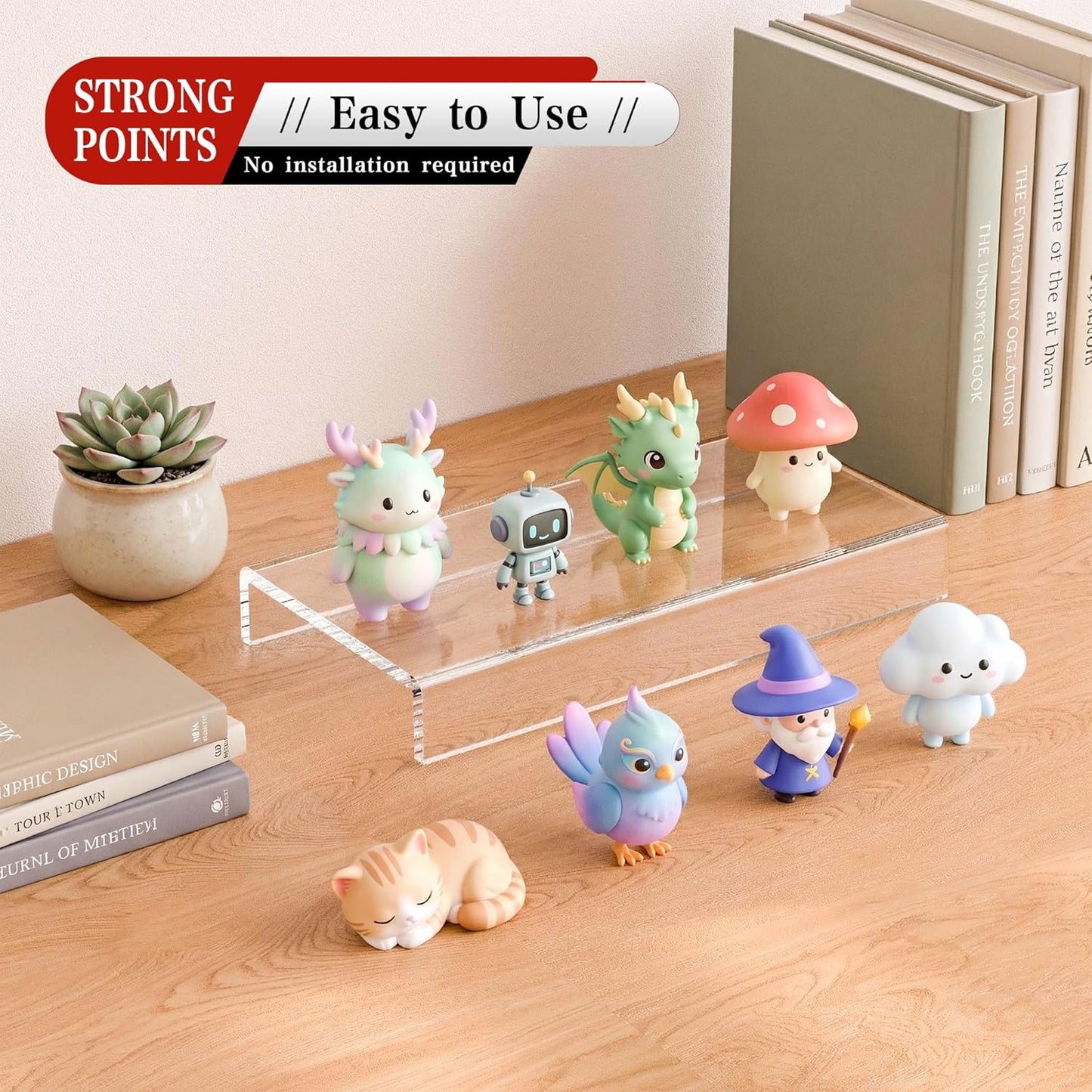 Sezanrpt Acrylic Shelf Riser 12x4.7x3 pack of 2, Desktop Rectangular Acrylic Tray Pedestal Stand for Funko Pop Figure, Bags, 12x4.7x3 Inch