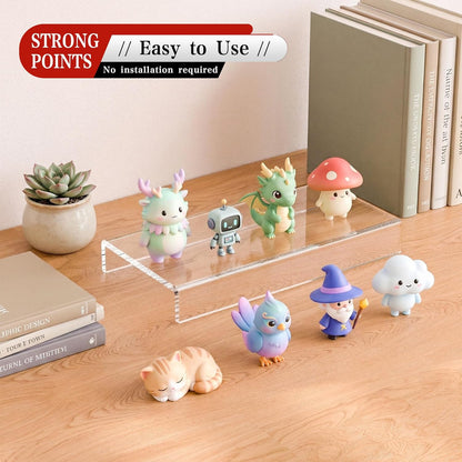 Sezanrpt Acrylic Shelf Riser 12x4.7x3 pack of 2, Desktop Rectangular Acrylic Tray Pedestal Stand for Funko Pop Figure, Bags, 12x4.7x3 Inch