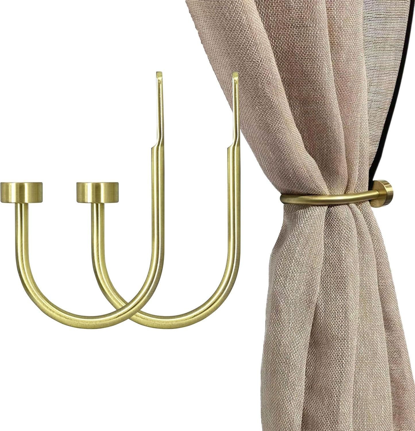 Quality Curtain Holdbacks, Solid Steel Curtain Holdback with Disk Finial,Electroplate Finishes, Set of 2 Window Curtain Tieback Hooks, Warm Gold