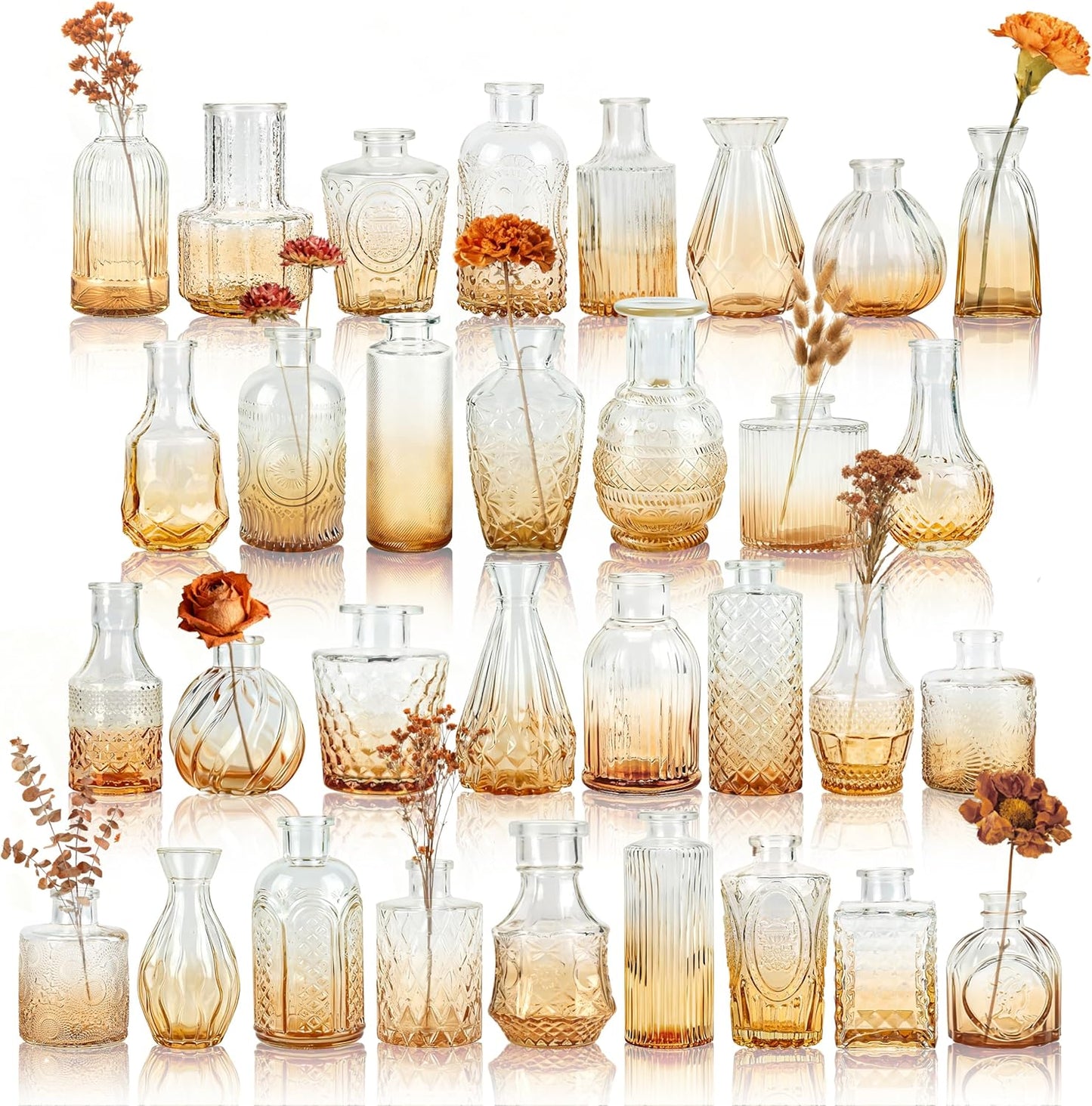 Der Rose Glass Bud Vases Set of 32 Small Clear Flower Vases for Rustic Wedding Centerpieces Table Decorations and Home Office Decor(Clear)