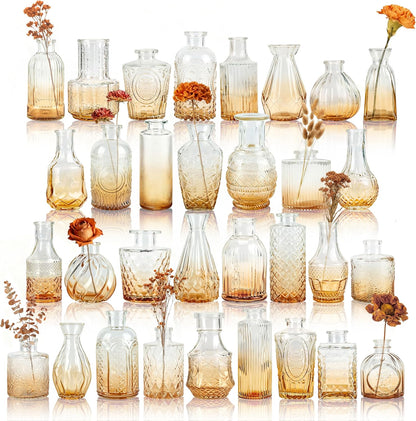 Der Rose Glass Bud Vases Set of 32 Small Clear Flower Vases for Rustic Wedding Centerpieces Table Decorations and Home Office Decor(Clear)
