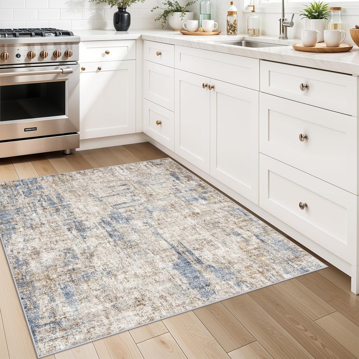 2x3 Washable Non-Slip Area Rug - Soft Low Pile Throw Rug for Kitchen Entryway Bedroom - Modern Indoor Door Mat with Rubber Backing (Beige Grey) - Colors A