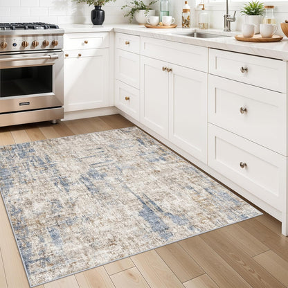 2x3 Washable Non-Slip Area Rug - Soft Low Pile Throw Rug for Kitchen Entryway Bedroom - Modern Indoor Door Mat with Rubber Backing (Beige Grey) - Colors A