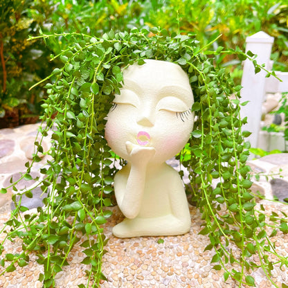 Handmade Face Flower Pots Standing Air Kiss Head Planter Pot for Trailing Plants Cute Succulent Planter Resin Planters Funny Face Planters with Anti-Friction Pads White 1Pack