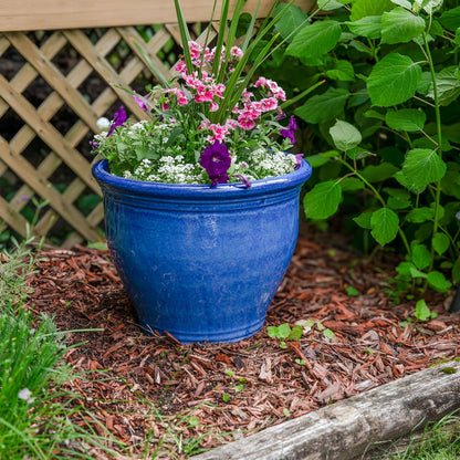 Sunnydaze Large Ceramic Plant Pot - Round Outdoor Glazed Ceramic Planter Pot with Drainage - Studio - Imperial Blue - 18.5"