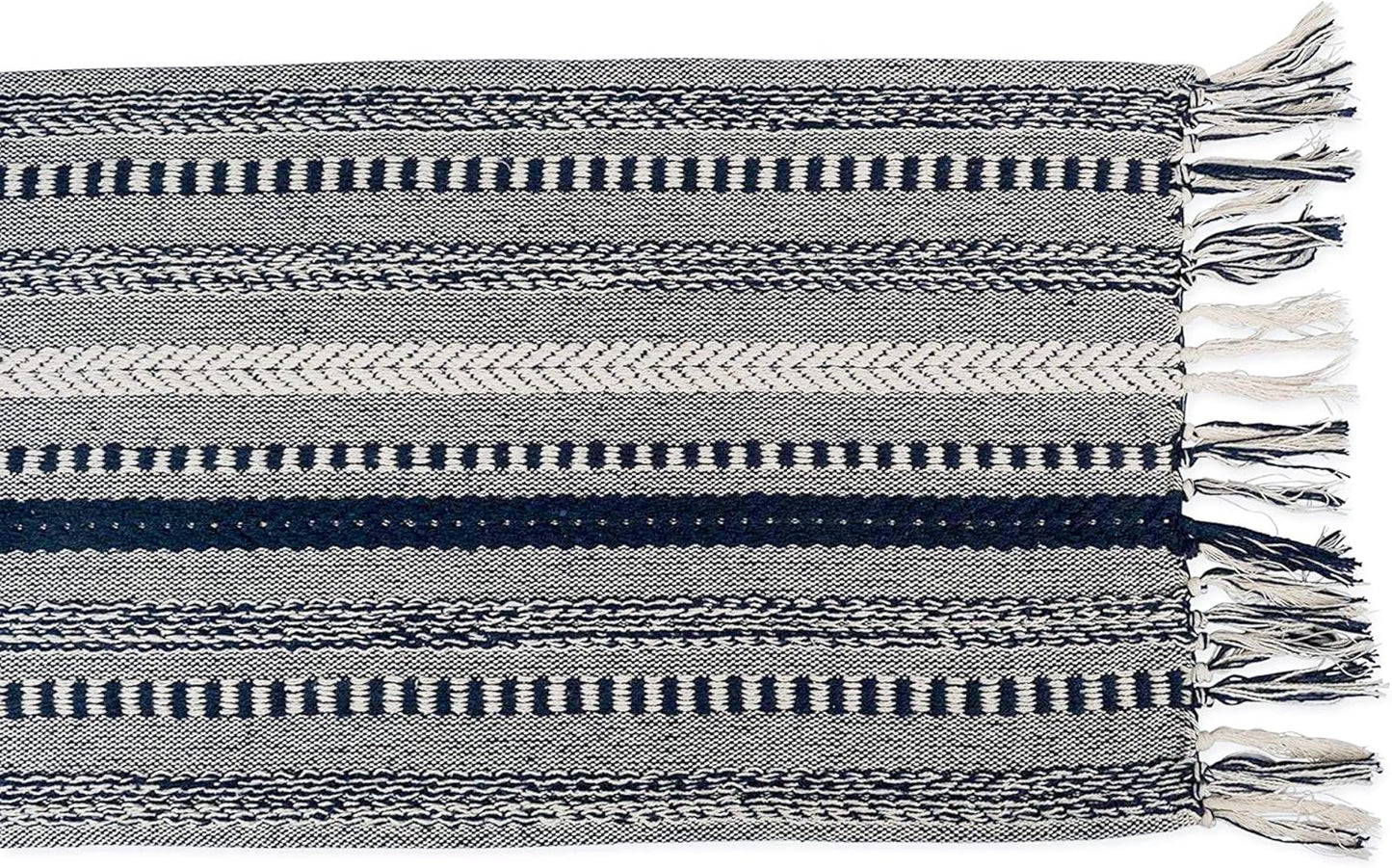 DII Farmhouse Braided Stripe Table Runner Collection, 15x72 (15x77, Fringe Included), Black