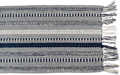 DII Farmhouse Braided Stripe Table Runner Collection, 15x72 (15x77, Fringe Included), Black
