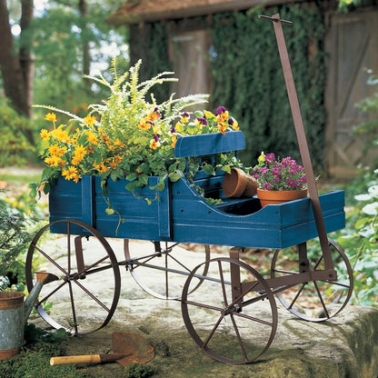 Collections Etc Amish Wagon Decorative Indoor/Outdoor Garden Backyard Planter, Red