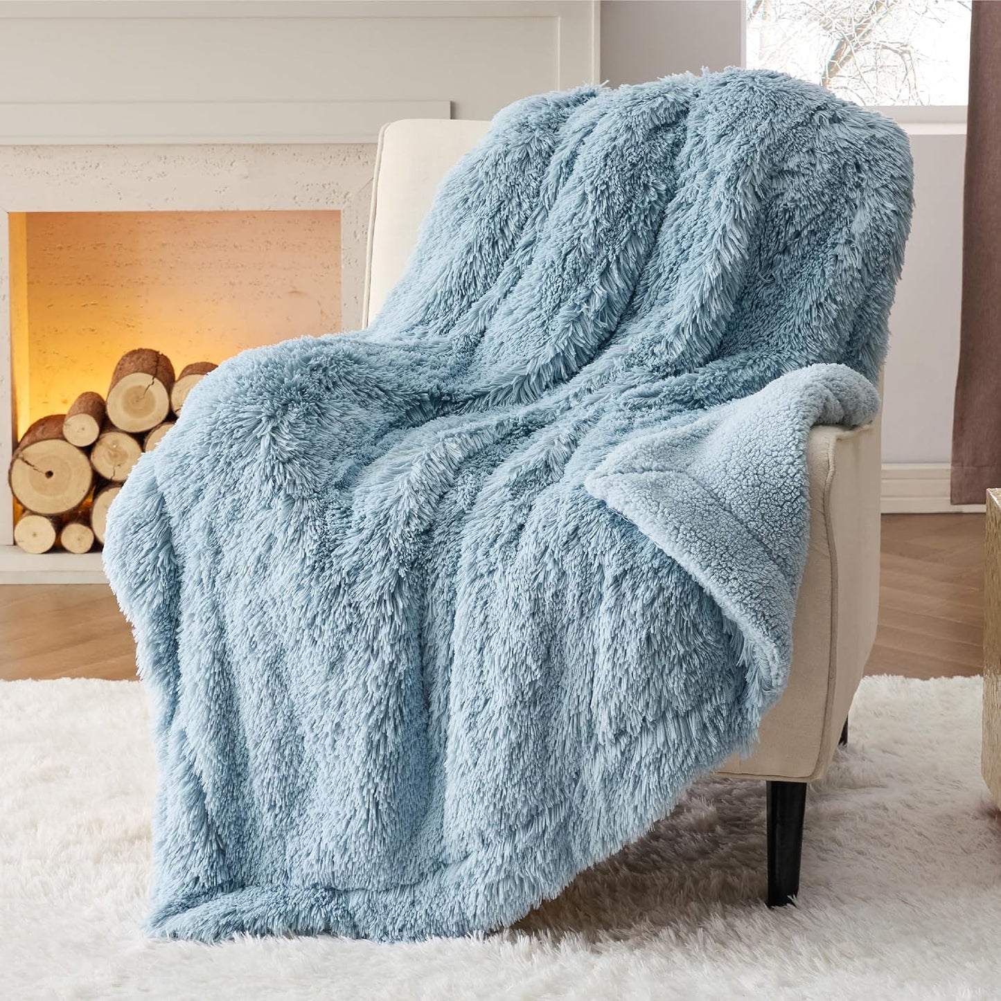 Bedsure GentleSoft Fluffy Fuzzy Faux Fur Throw Blanket for Couch, Soft Sherpa Fleece Cozy Gifts for Women, Plush Bed Blanket Room Decor for Men, Thick Warm Minky Teen Gifts Winter Bedding