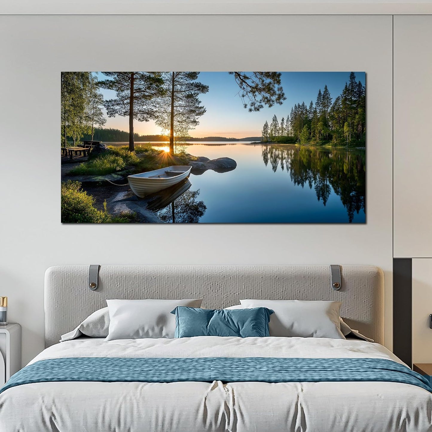 SSNEEKNDG Large Green Landscape Canvas Wall Art for Living Room Forest Lake Sunset Canvas Prints Nature Scenery Artwork for Bedroom Office Home Decor Ready to Hang 20x40 Inch
