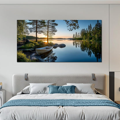 SSNEEKNDG Large Green Landscape Canvas Wall Art for Living Room Forest Lake Sunset Canvas Prints Nature Scenery Artwork for Bedroom Office Home Decor Ready to Hang 20x40 Inch