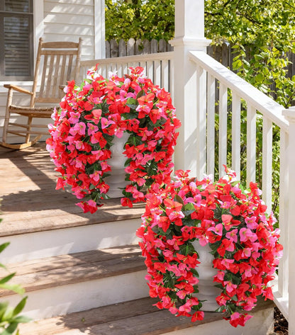 Faux Bougainvillea Artificial Flowers Plants for Outdoor Outside Decoration, 2 PCS Red Fake Flowers UV Resistant Look Real Silk Long Trailing Vines for Front Door Porch Planter Urn Patio Garden Yard