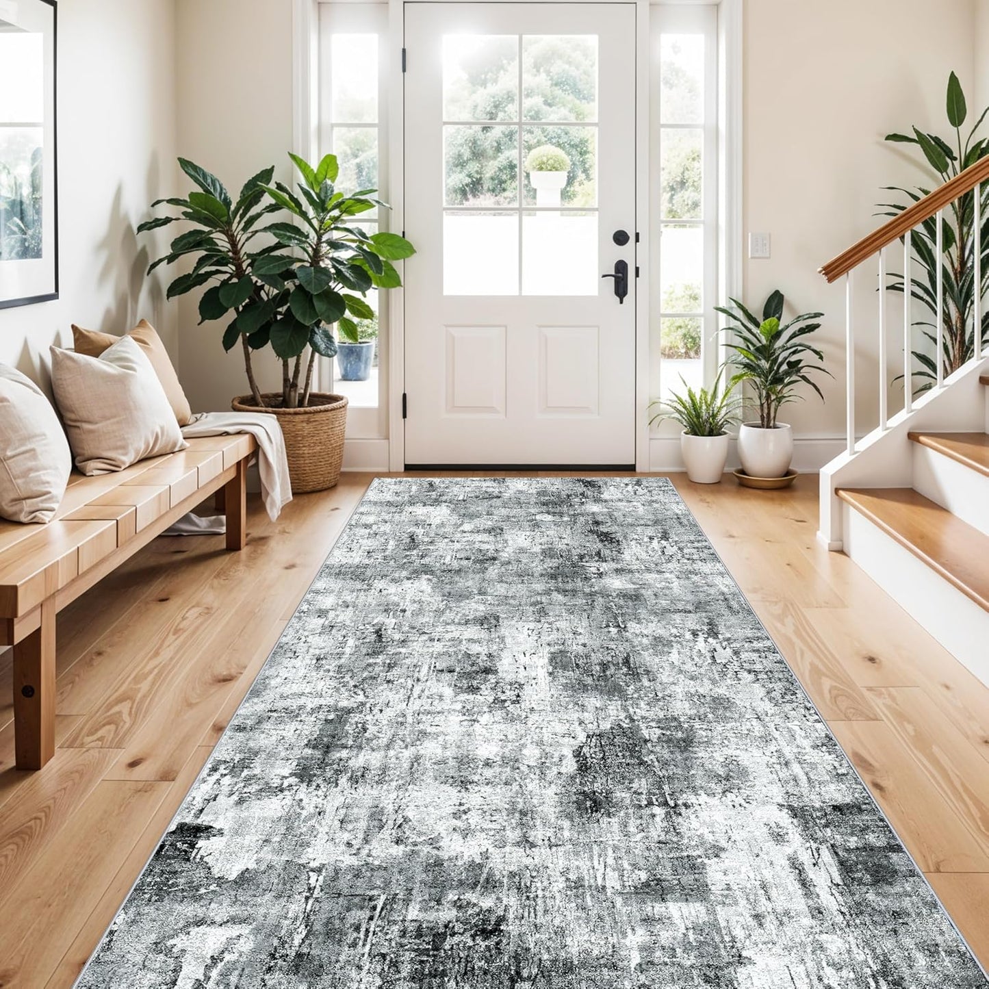 2x3 Washable Non-Slip Area Rug - Soft Low Pile Throw Rug for Kitchen Entryway Bedroom - Modern Indoor Door Mat with Rubber Backing (Beige Grey) - Colors B