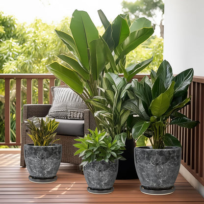 10 Inch Ceramic Planter Pot Round Plant Pot for Indoor Plants Outdoor Large Flower Pot with Drainage Hole and Saucer Blue