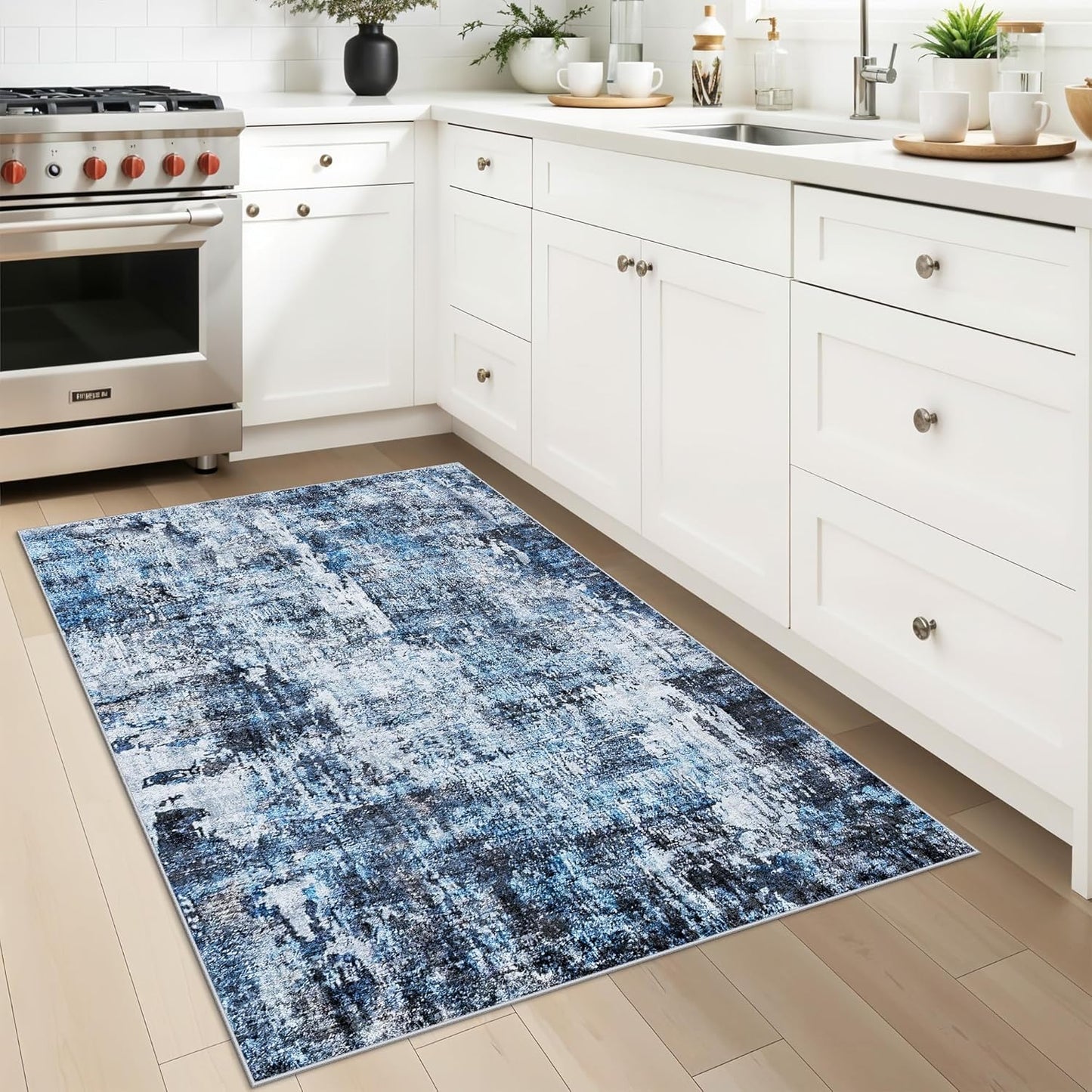 2x3 Washable Non-Slip Area Rug - Soft Low Pile Throw Rug for Kitchen Entryway Bedroom - Modern Indoor Door Mat with Rubber Backing (Beige Grey) - Colors B