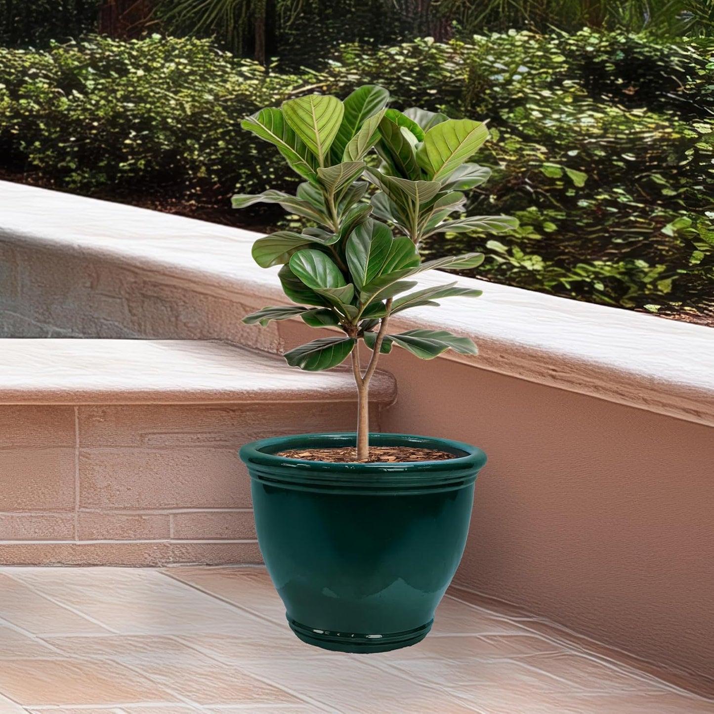 Sunnydaze Large Ceramic Plant Pot - Round Outdoor Glazed Ceramic Planter Pot with Drainage - Studio - Imperial Blue - 18.5"