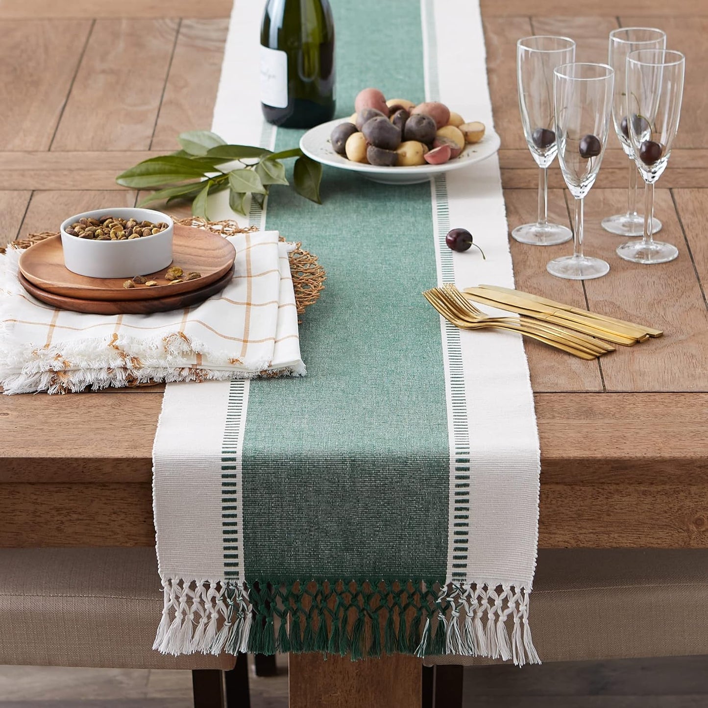 DII Dobby Stripe Woven Table Runner, 13x72-inch, French Blue