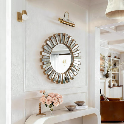 SHYFOY 23.6" Gold Sunburst Wall Mirror, Round Beveled Decorative Mirror with Layered Metal Frame, Glam Luxury Accent Wall Mirror for Living Room, Entryway & Bedroom