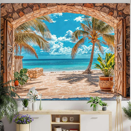Lifeella Fantasy Castle Window Tapestry, Magic Woodland Scene Large Wall Backdrop, Fairytale Moon Mural for Bedroom Dorm Living Room Decor, 60x80 inches