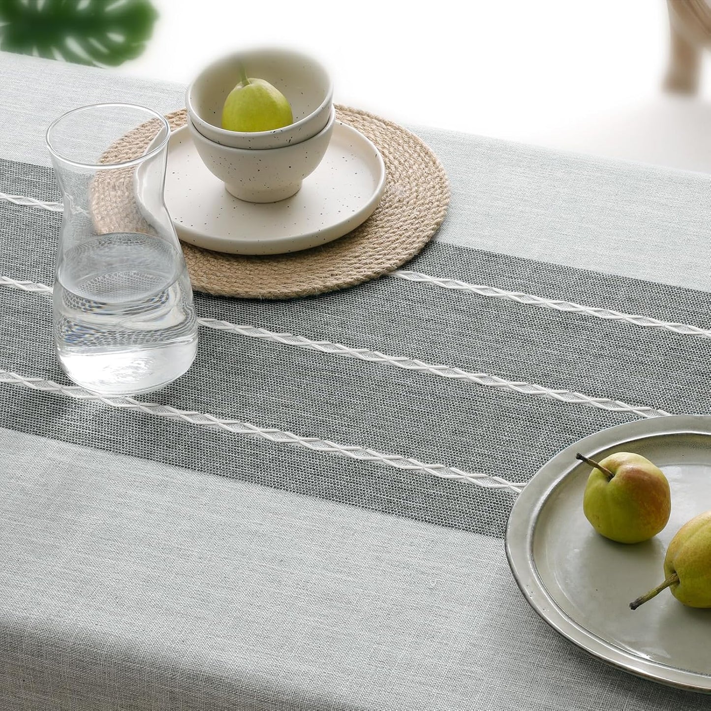 Softalker Outdoor Tablecloth Rectangle, Waterproof Linen Cotton Farmhouse Table Cloths with Tassel, Heavy Weight Wrinkle Free Boho Table Cover for Picnic Camping Dining - 55 x 70 Inch, Coffee Lines