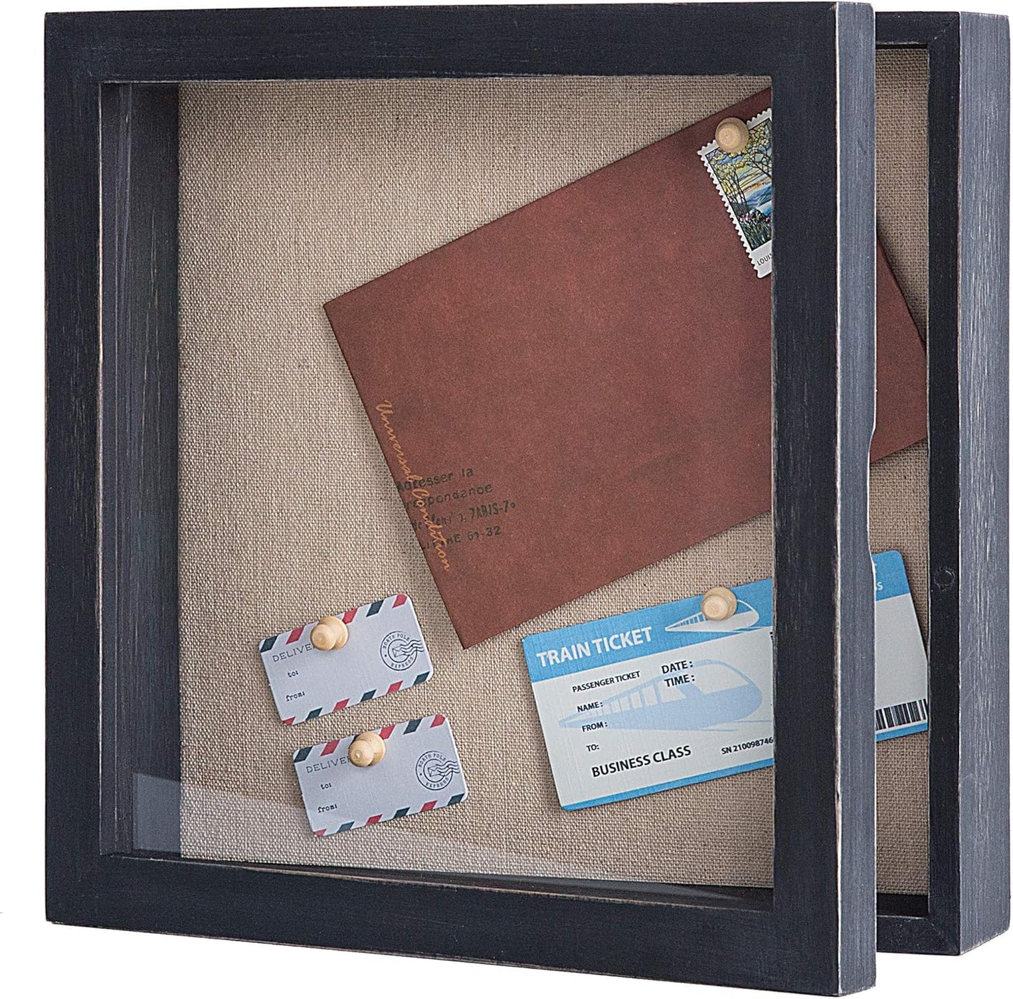 Freezing point Shadow Box Frame 8x8 Shadow Boxes Display Case with Linen Back Memorabilia Awards Medals Bouquet Photos Picture Badge Wedding Memory Box for Keepsakes Carbonized Small Pin Board