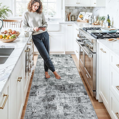 2x3 Washable Non-Slip Area Rug - Soft Low Pile Throw Rug for Kitchen Entryway Bedroom - Modern Indoor Door Mat with Rubber Backing (Beige Grey) - Colors B