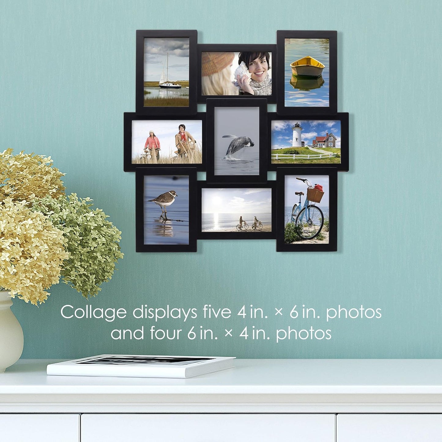 MELANNCO Collage Picture Frame for Wall, Holds 12 Photos - Six 4x6 and Six 6x4 Images, 18x23 Inch Black Plastic Frame, Hang Horizontal or Vertical, Gallery Wall Decor
