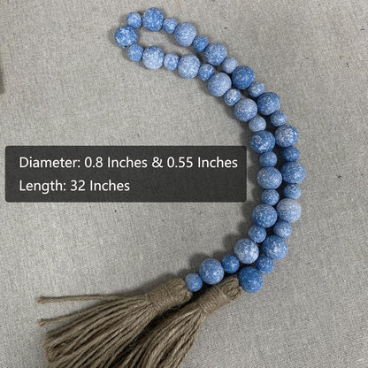 Handcrafted Farmhouse Wooden Decorative Beads Garland, Table Tray Boho Wood Beads with Tassel, Small Rustic Antique Decor for Home and Events (32" Rustic Blue)