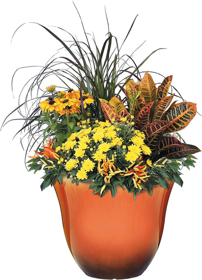 Classic Home and Garden Honeysuckle Resin Planters - Lightweight Indoor & Outdoor Plant Pots - UV-Resistant Plastic Flower Pots - Pot Planters for Flowers & Herbs (15" Tequila Sunrise)
