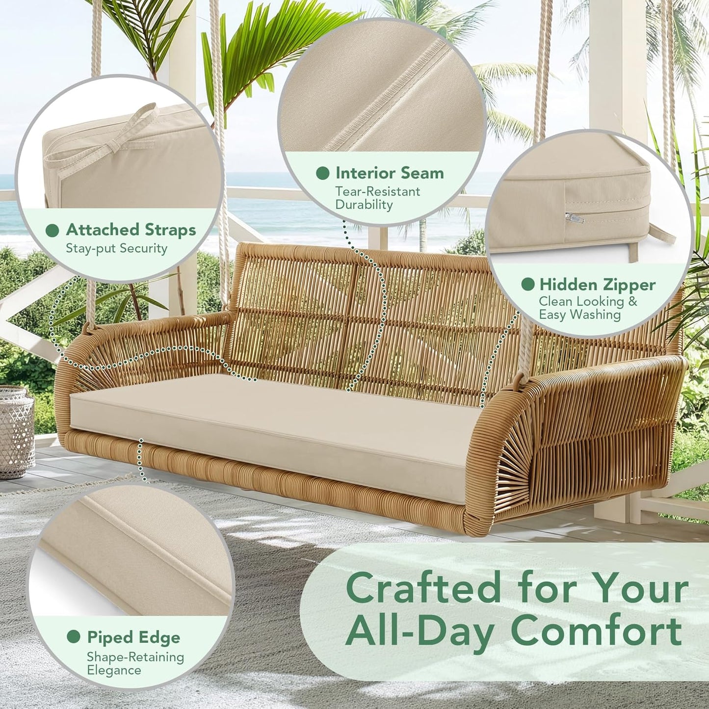 Summsun Outdoor Bench Cushion: Waterproof and Fade Resistant Patio Furniture Cushions - Non-Slip Bench Pad Cushion with Removable Cover for Garden Swing Porch Sofa Settee, 48 x 18 x 3 Inch, Black