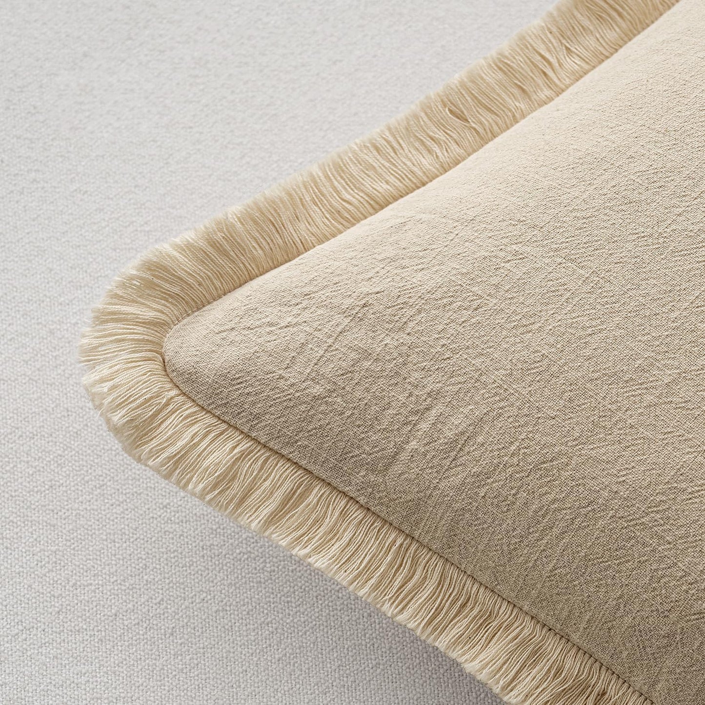 MIULEE Decorative Throw Pillow Covers Neutral Linen Fringe Throw Pillows Set of 2 Natural Beige Boho Farmhouse Cushion Covers with Tassels for Couch Sofa Bed Spring Home Decor 20x20 Inch