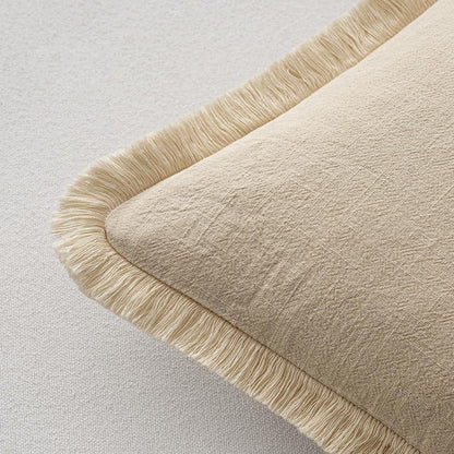 MIULEE Decorative Throw Pillow Covers Neutral Linen Fringe Throw Pillows Set of 2 Natural Beige Boho Farmhouse Cushion Covers with Tassels for Couch Sofa Bed Spring Home Decor 20x20 Inch