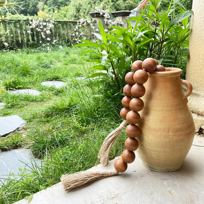 OMISHE Extra Large Wood Bead Garland with 1.6" Diameter Wooden Beads and Tassels, 41" Long Rustic Farmhouse Country Decorative Beads for Home Tiered Tray Decor, Natural Beige