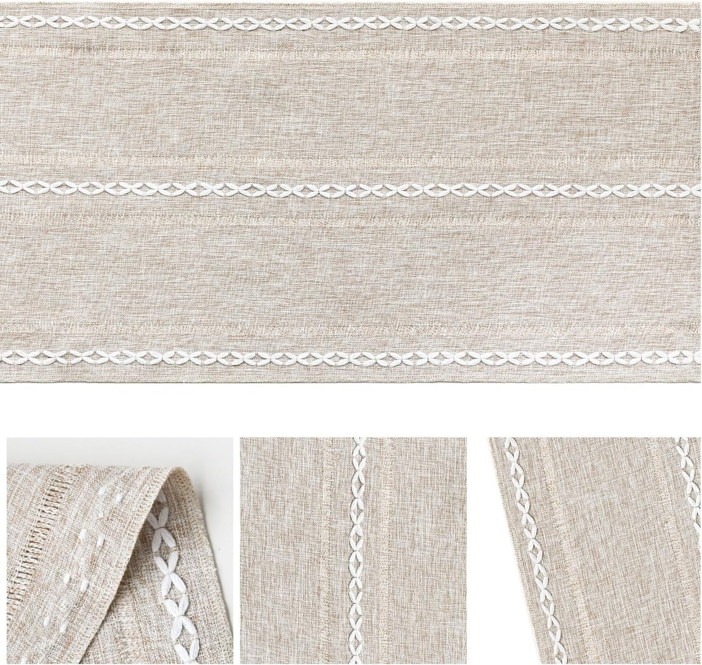 Artoid Mode Beige Rustic Cotton Linen Table Runner, Seasonal Embroidered Hollow Kitchen Dining Table Decoration for Home Party Decor 13x72 Inch
