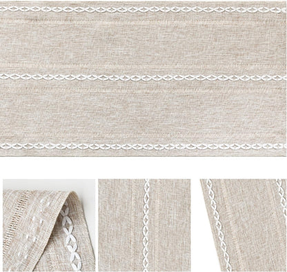 Artoid Mode Beige Rustic Cotton Linen Table Runner, Seasonal Embroidered Hollow Kitchen Dining Table Decoration for Home Party Decor 13x72 Inch