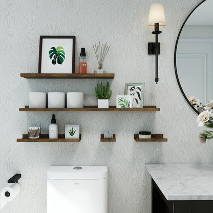 White Floating Shelves for Wall Decor, Wall Mounted Wood Storage Shelf for Bedroom, Living Room, Bathroom, Kitchen, Nursery, Display Picture Ledge Shelf with Lip Set of 2-14 Inches, White
