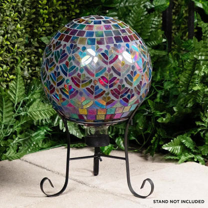 Alpine Corporation 10" Diameter Indoor/Outdoor Glass Mosaic Gazing Globe Yard Decoration, Purple Pearlized Petals Design