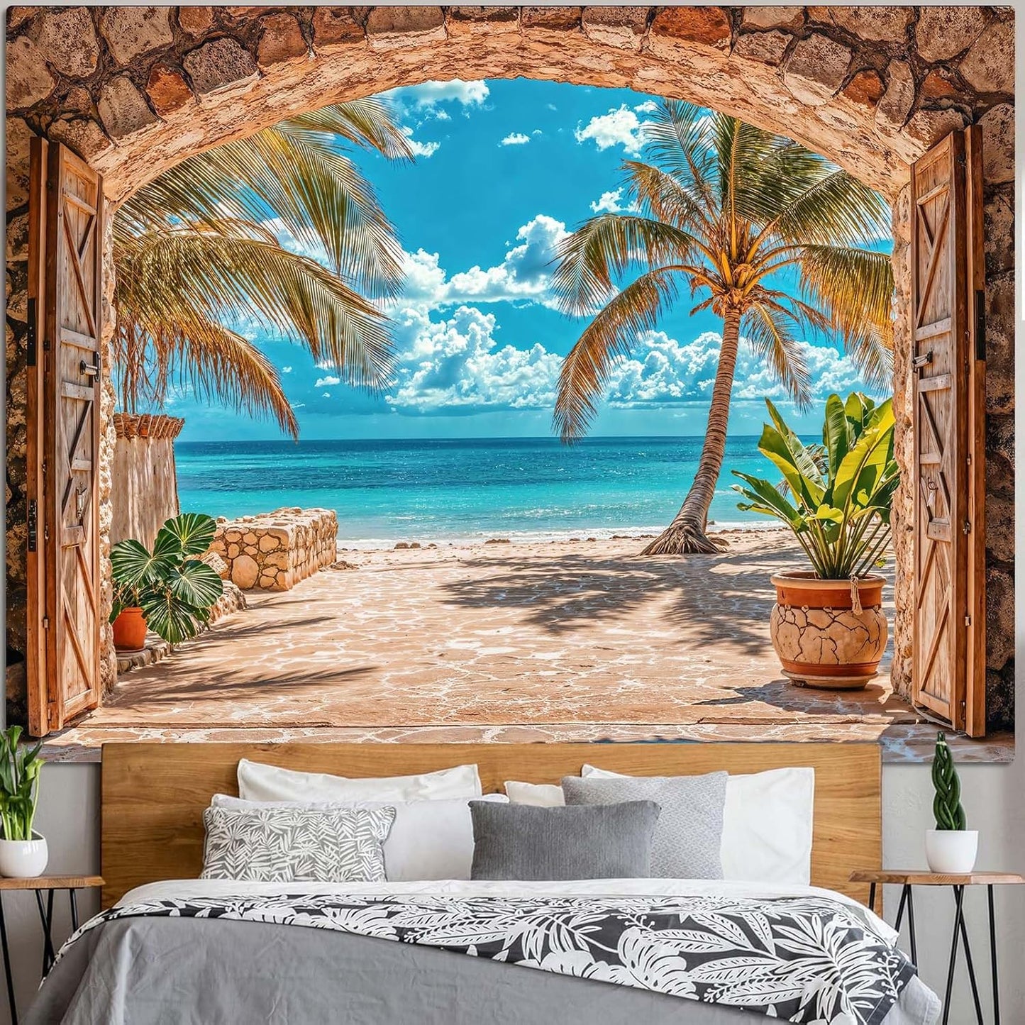 Lifeella Fantasy Castle Window Tapestry, Magic Woodland Scene Large Wall Backdrop, Fairytale Moon Mural for Bedroom Dorm Living Room Decor, 60x80 inches