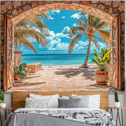 Lifeella Fantasy Castle Window Tapestry, Magic Woodland Scene Large Wall Backdrop, Fairytale Moon Mural for Bedroom Dorm Living Room Decor, 60x80 inches
